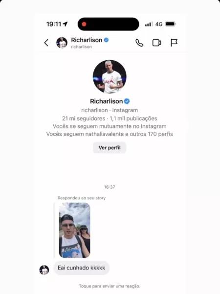 Richarlison manda &quot;e ai cunhado&quot; para Jade Picon - Reprodu&amp;ccedil;&amp;atilde;o/Instagram - Reprodu&amp;ccedil;&amp;atilde;o/Instagram