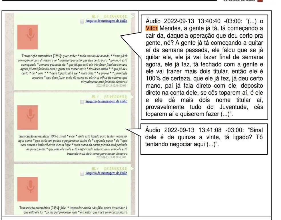 Prints envolvendo Vitor Mendes em manipula&amp;ccedil;&amp;atilde;o de casa de apostas &amp;mdash; Foto: Reprodu&amp;ccedil;&amp;atilde;o